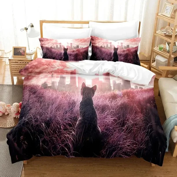 Cute Artistic Cat Bedding Set Duvet Cover Bed Set Quilt Cover Pillowcase Comforter Boys Adult Bedding Set Bed Sheets