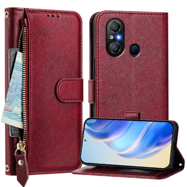 FOXDOCK Funda Tipo Cartera para Realme 14 Pro 5G Cuero PU con Cremallera y Correa de Muñeca, Ranuras para Tarjetas, Soporte Plegable, Cierre Magnético