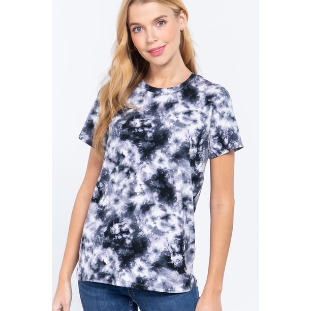 Saronite Top de Jersey de Algodón de Manga Corta con Estampado Tie-dye, Negro (para Mujer)