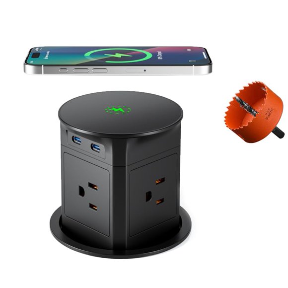 Enchufe Redcomets 10 cm 4 AC/2 USB‑C 15 W inalámbrico negro