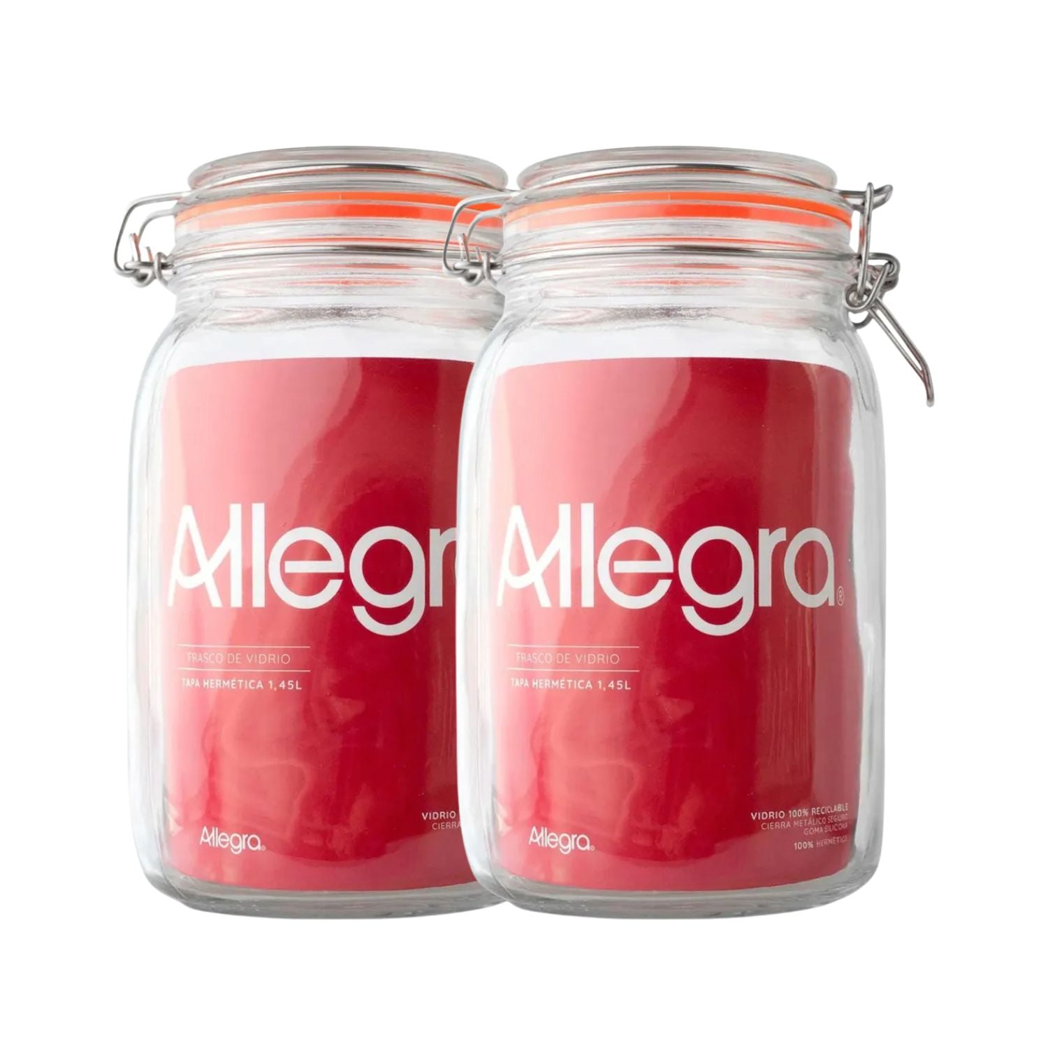 Set 2 Frascos Vidrio Con Tapa Hermetica De 1450ml Allegra