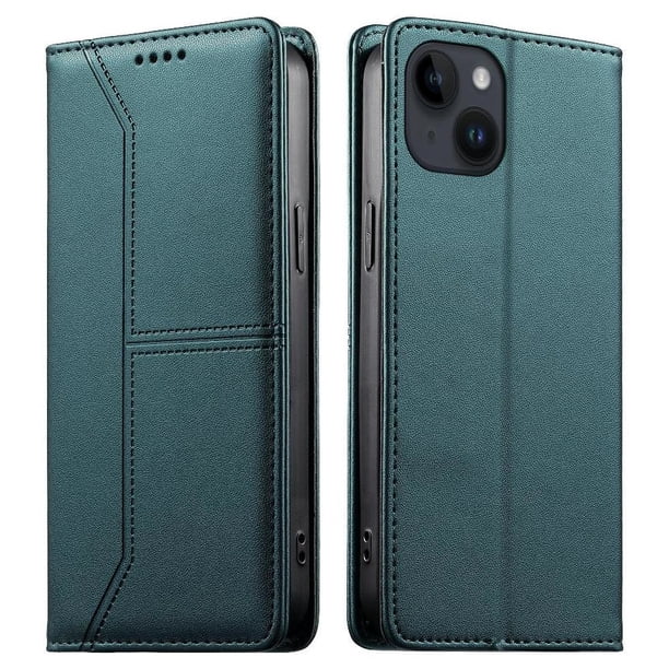 Funda tipo cartera con bloqueo RFID para iPhone 14 cubierta magnética de cuero con tapa y soporte Verde