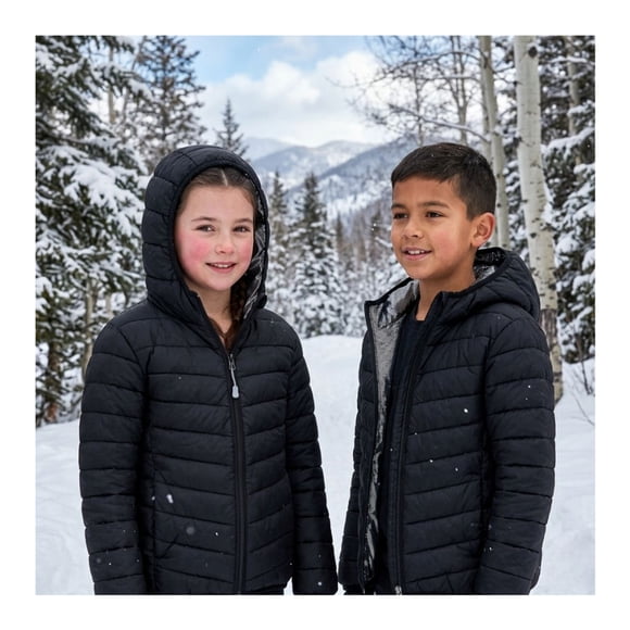 Chaqueta Puffer Para Niños Con Forro Térmico Reflectante Y Capucha Negra