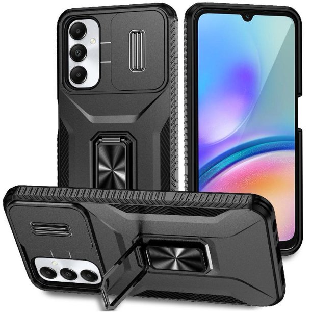 Funda Armada para Samsung Galaxy A05S con Tapa Deslizante y Soporte Magnético Giratorio Negro