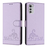 Funda Tipo Cartera Foxdock Para Motorola Moto E32 4G Con Soporte, Ranuras, Rfid, Diseño De Gato