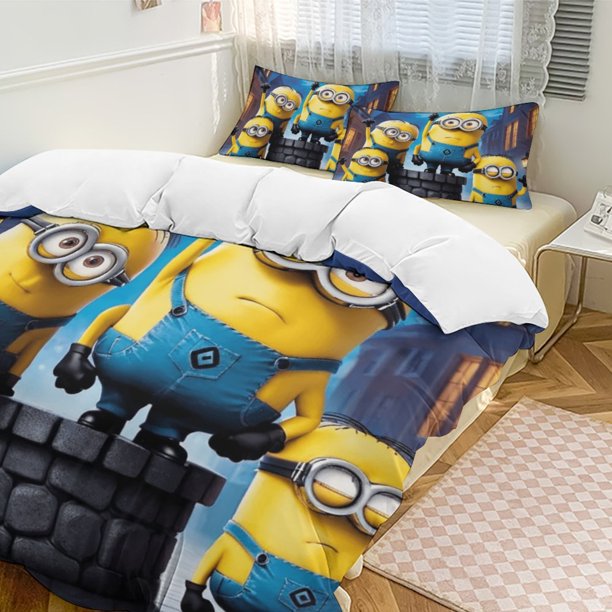 x498 Despicable Me 3-Piece Bedding Set Warm And Comfortable Soft Duvet Cover Bed Set with 1 Duvet Cover And 2 Pillowcases for Bedroom b498