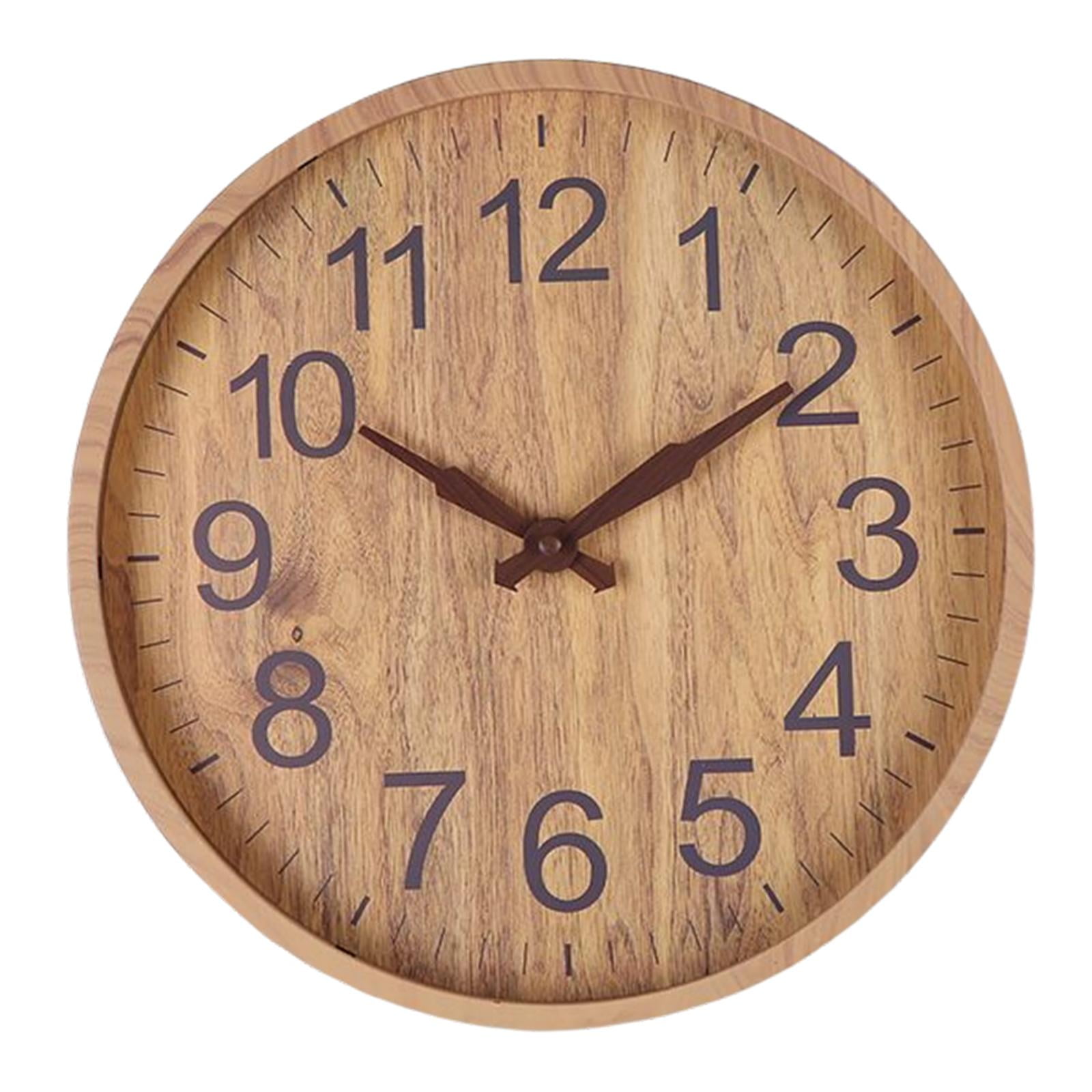 Magideal - Reloj De Pared Nórdico Minimalista De Madera De 12 ", Alimentado Por Batería, Sin Tictac, Minimalista, Redondo, Para Decoración De Pasillo Y Dormitori , Madera Natural