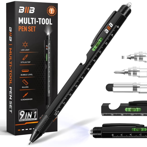 Bolígrafo multiherramienta BIIB 9 en 1 para hombre con linterna LED y lápiz capacitivo