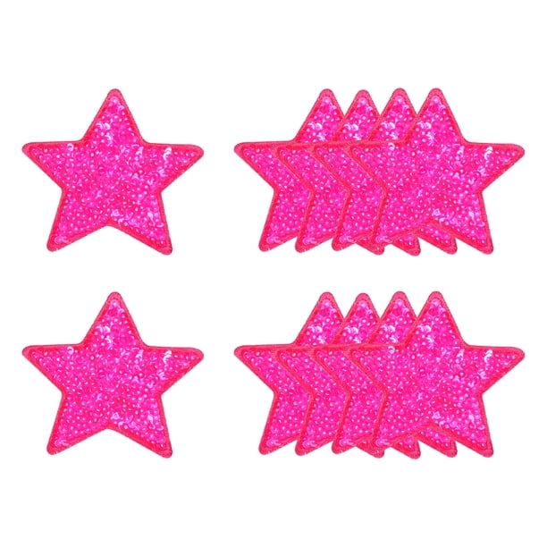 Uxcell Parches de Estrella de Lentejuelas para Planchar, Parches de Lentejuelas Bordados para Reparación de Ropa Decoración de Mochilas Zapatos Rojo Rosa 2.6 pulgadas
