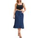 thumbnail image 2 of INSPIRE CHIC Falda Midi de Mezclilla para Mujer Cintura Alta con Dobladillo de Cola de Pescado Falda de Jean Acampanada Azul Oscuro L, 2 of 6