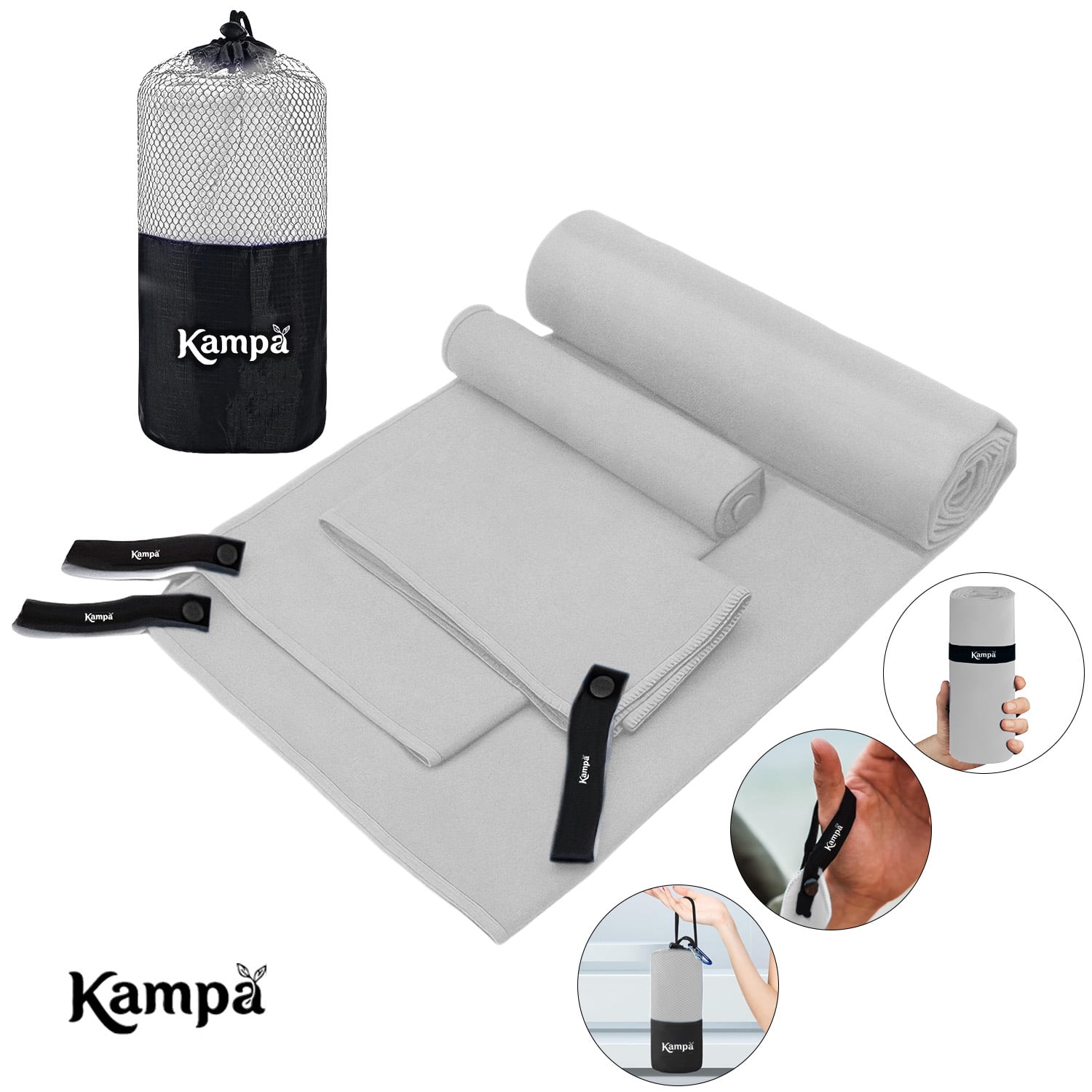 Kampa - Toalla Microfibra 3pcs Secado Rápido Baño Viaje Deporte Gris Gris Toallas Microfibra De Secado Rápido