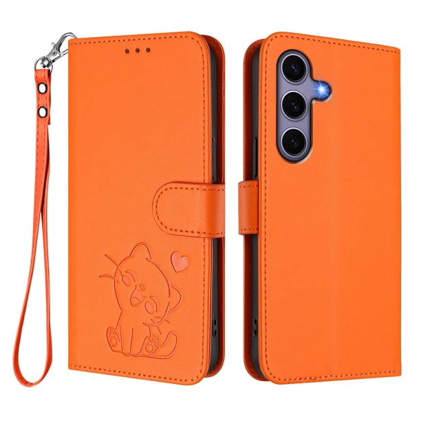 Funda de Gato tipo Libro para Samsung Galaxy S25, Naranja
