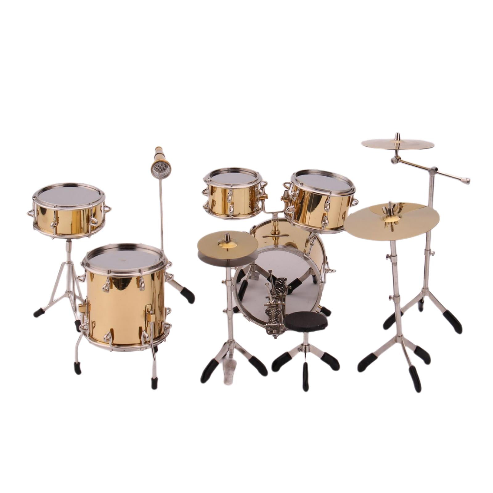 Bothyi - 8x Realistic Mini Drum Set Accesorios Para Instrumentos Musicales Para Dollhouse Gold