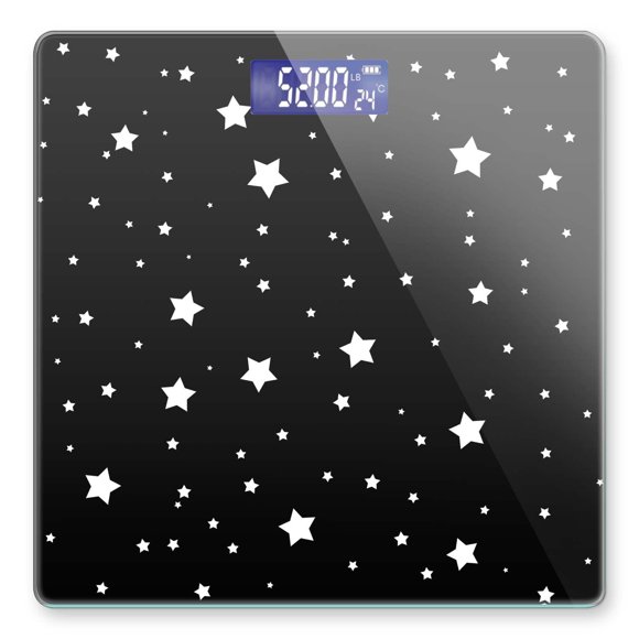 Báscula de peso OBRVNASE 26x26 cm negro/blanco con estrellas y LCD