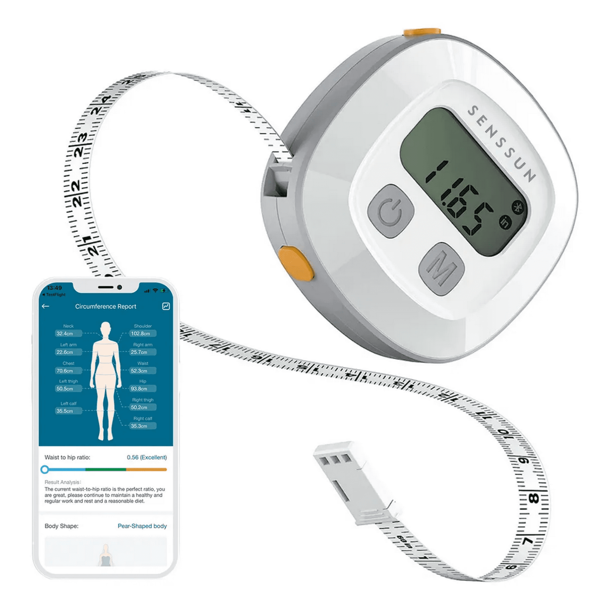 Senssun - Cinta Métrica Corporal Digital Con Bluetooth Y Aplicación