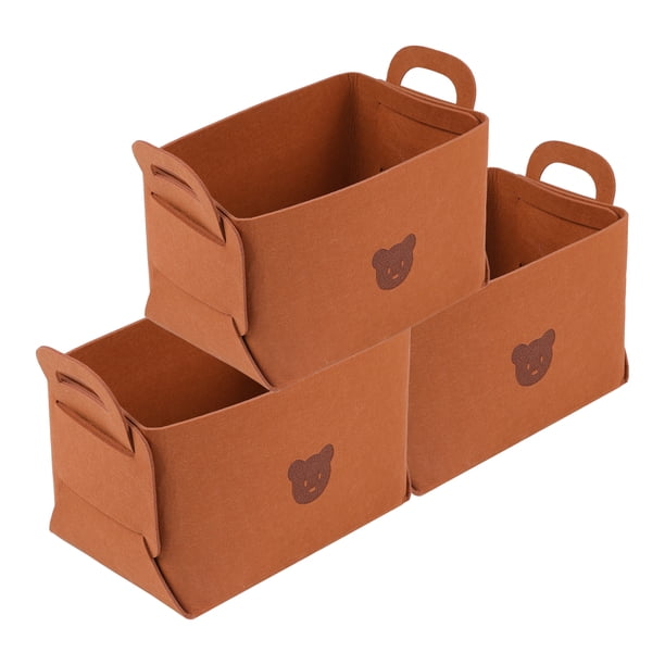 REGALWOVEN Cubo de Almacenamiento, Juego de 3 Cestas de Almacenamiento con Asas para Estantes y Armarios, Cesta de Almacenamiento Plegable para Organizar Ropa y Libros Marrón 9.8*7.1*5.9in