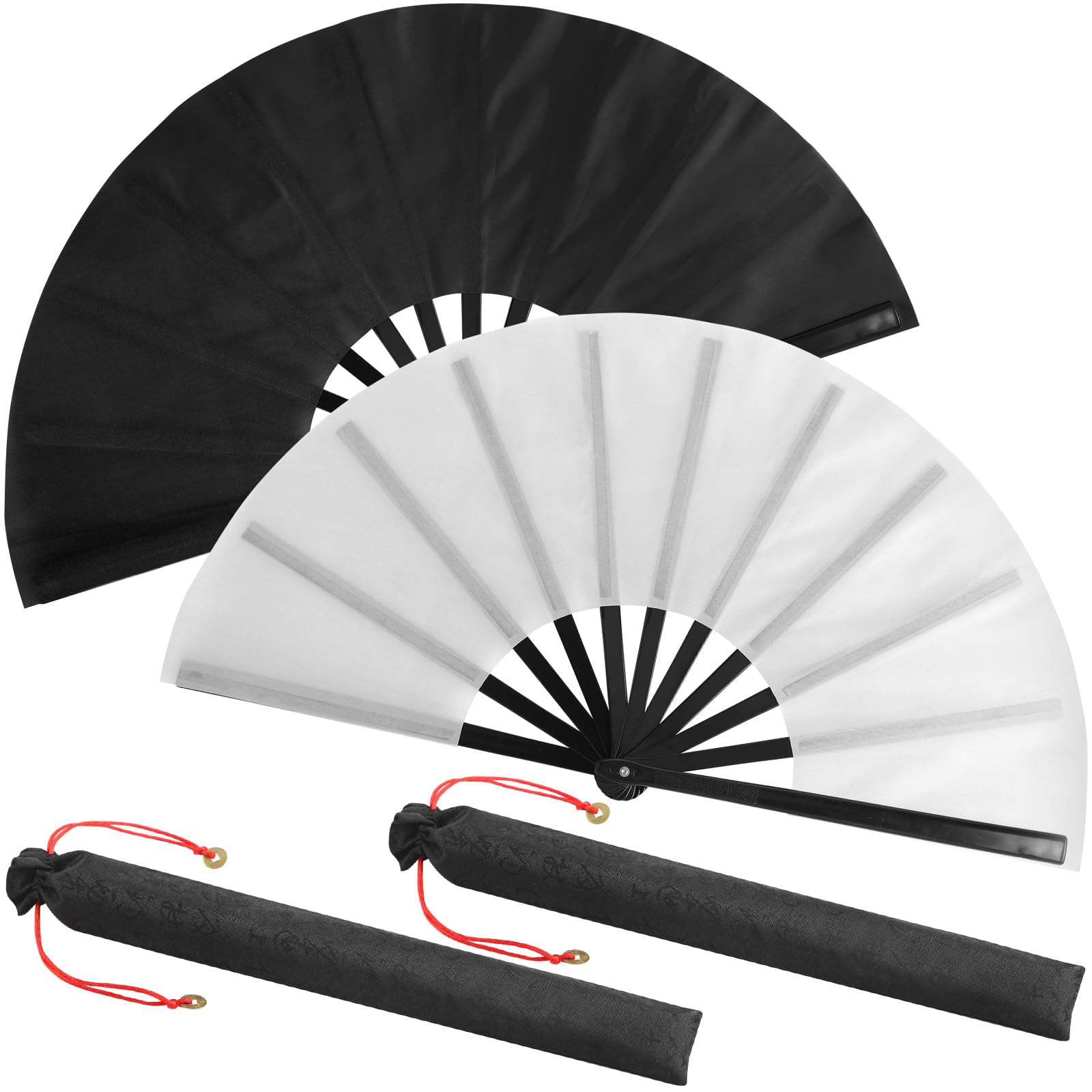 Abanicos De Seda Plegables A Mano Maitys Tai Ji En Blanco Y Negro (paquete De 2)