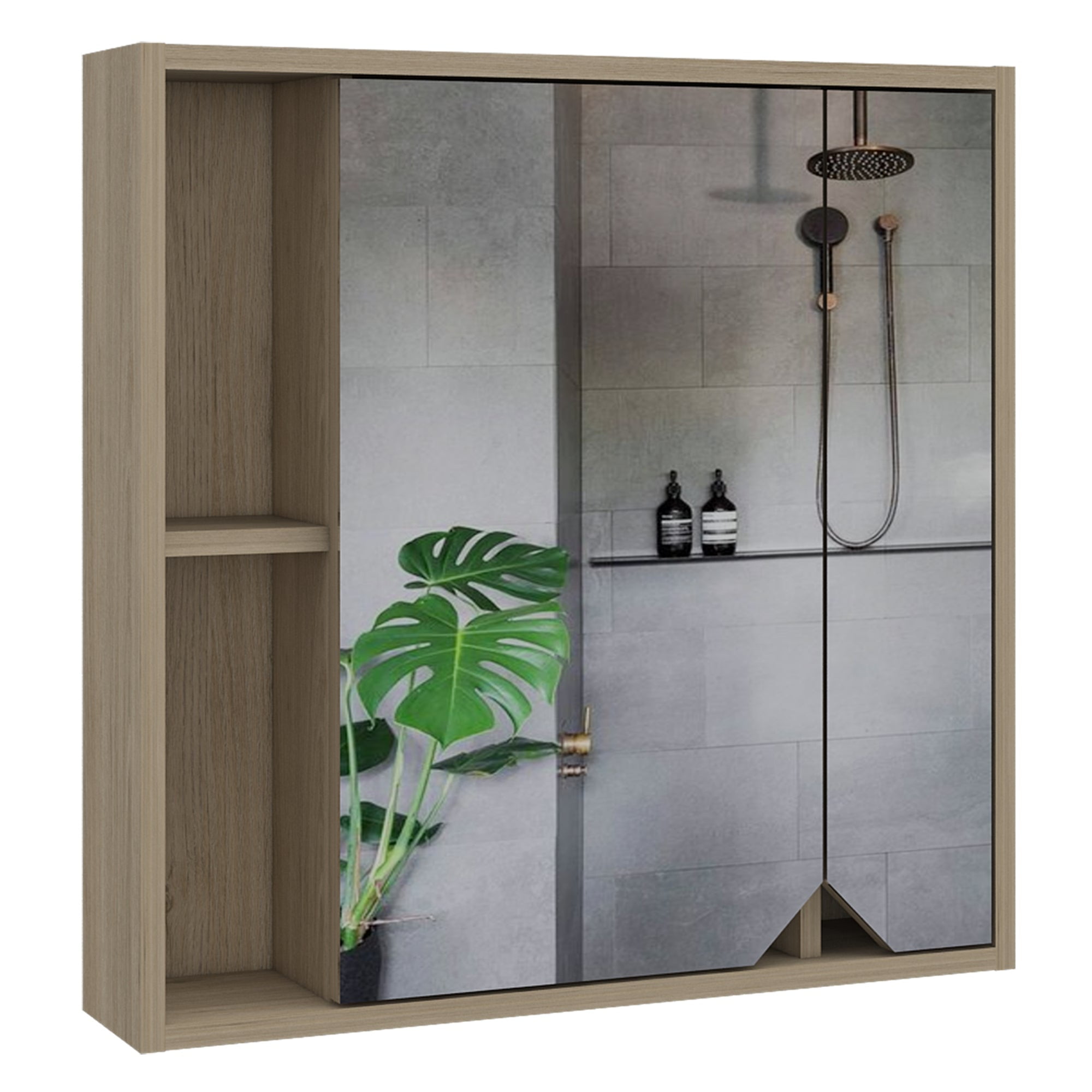 Fm Furniture - Botiquin De Baño 60x60x13,6 Cm Café Claro Con Espejo
