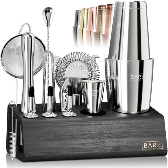 Set de Herramientas de Bar Bare Barrel de 14 Piezas Plateado/Negro