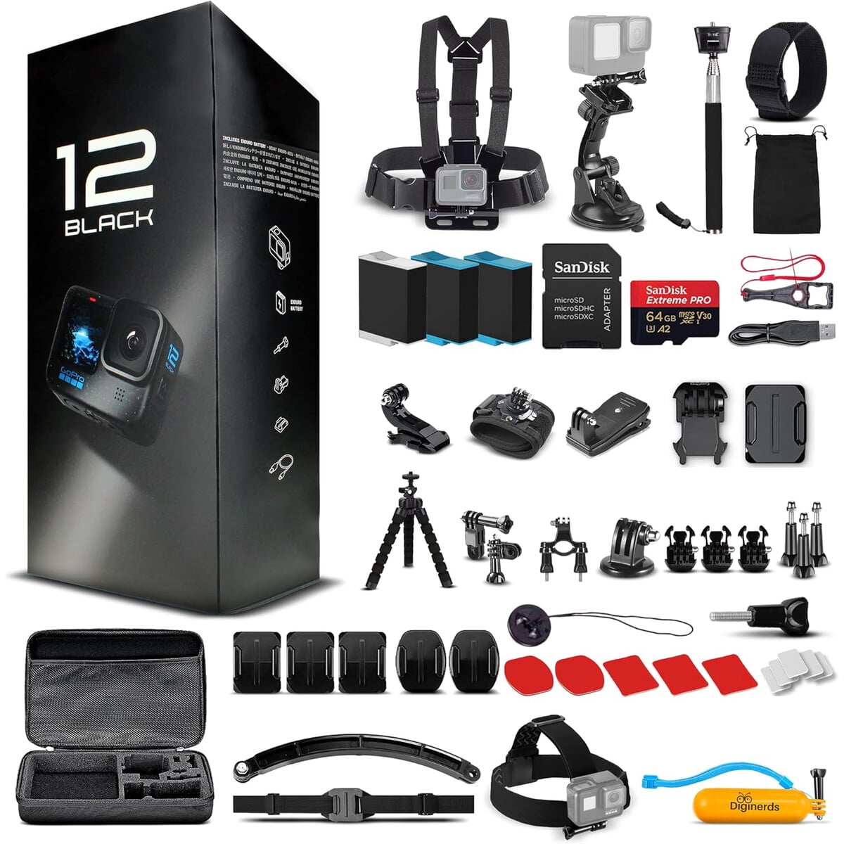 Cámara Gopro Hero12 Black 5.3k Kit 50 Accesorios