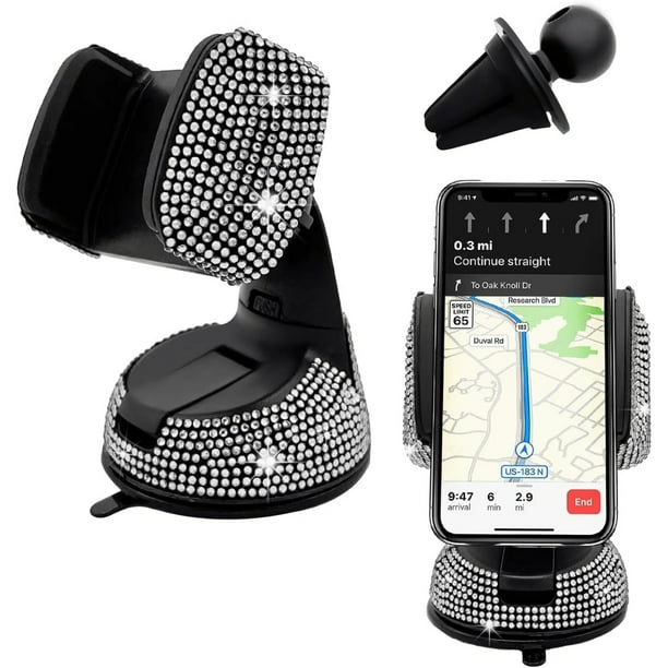 Soporte universal de cristal para teléfono de coche - Ajustable en 360 grados, seguro para el salpicadero, la rejilla de ventilación y el parabrisas - Compatible con todos los smartphones-Blanco