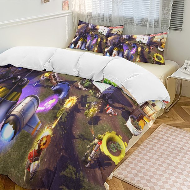 Plants Vs Zombies Quilt Set Thicken Soft 3 Pieces Bedding Set All Season Duvet Cove with 2 Pillowcases for Adult Women Girls Teens Home Room Decor