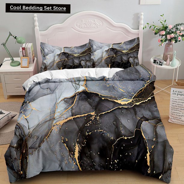 Luxury Black Marble Bedding Set Duvet Cover Set Double Twin Full Size Teens Adults Bedclothes Soft Polyester Bed Linen Bed Sheets