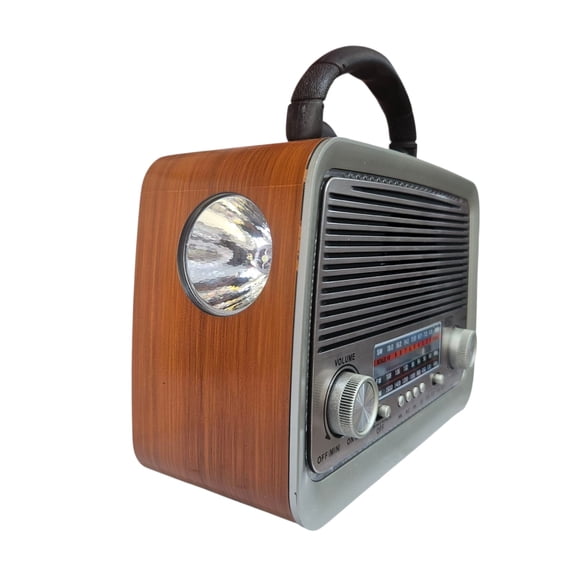Radio con Linterna Vintage Portatil Recargable AMFM con USB y SD