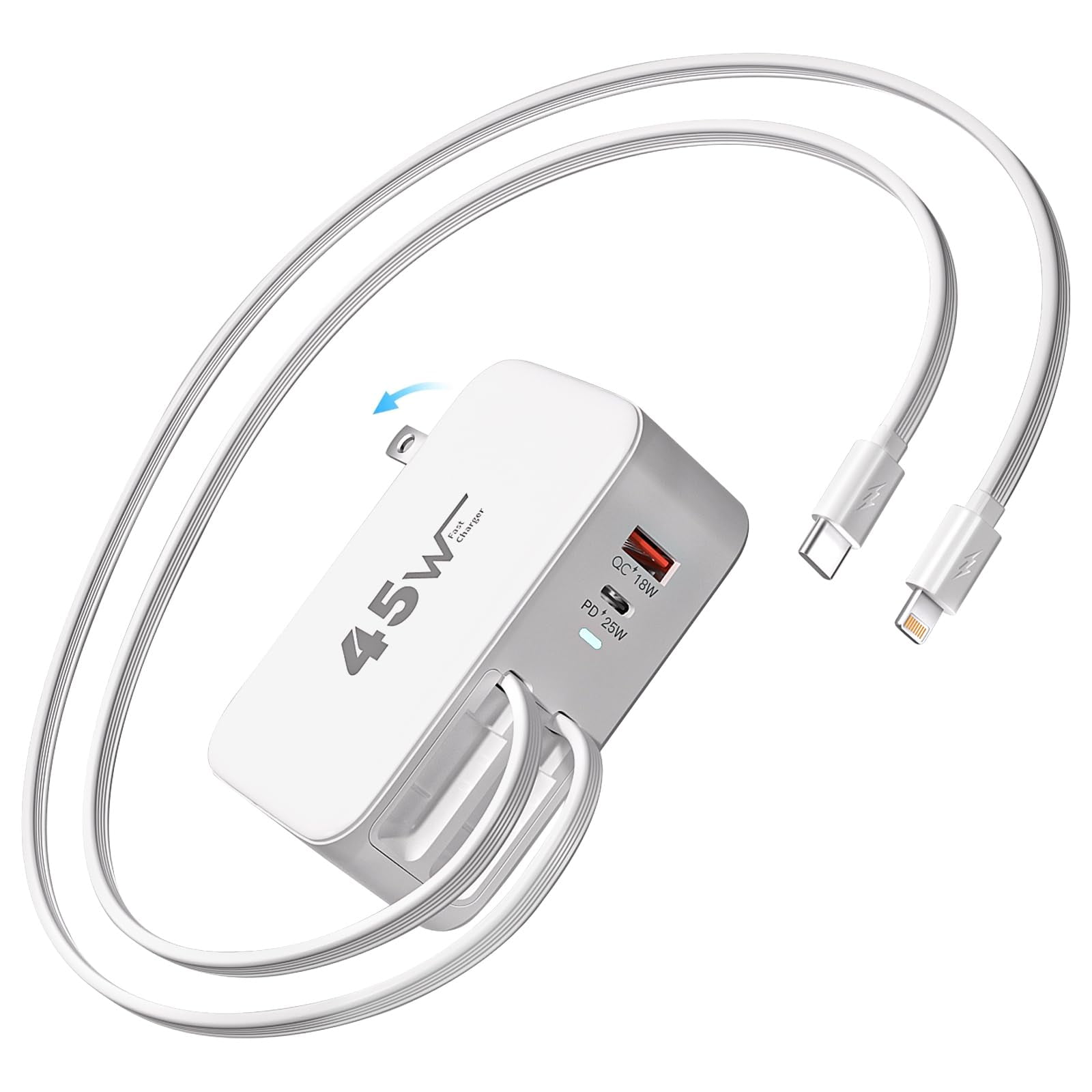 Cargador De Pared Retráctil Xoxce 45w Con Lightning Y Type-c