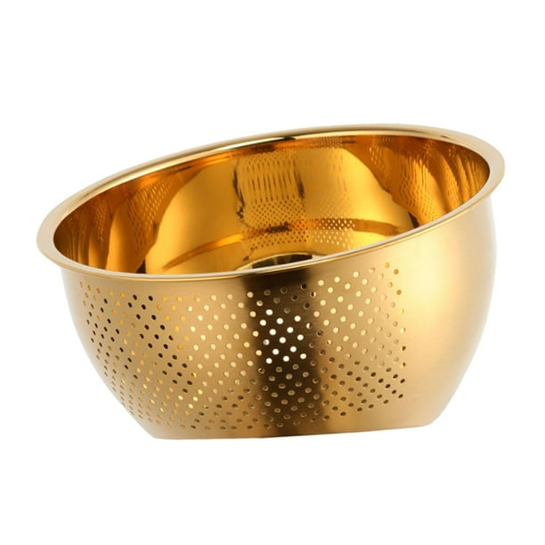 Colador De Lavado De Arroz Herramienta De Cocina Resistente De Acero Inoxidable Con Escurridores Laterales Dorado Grande