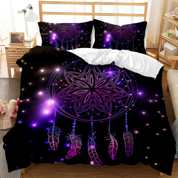 Dream Catcher Duvet Cover Set Boho Mandala Twin Bedding Set 3pcs For Girls Adults Purple Dream Catcher Polyester Comforter Cover Bed Sheets