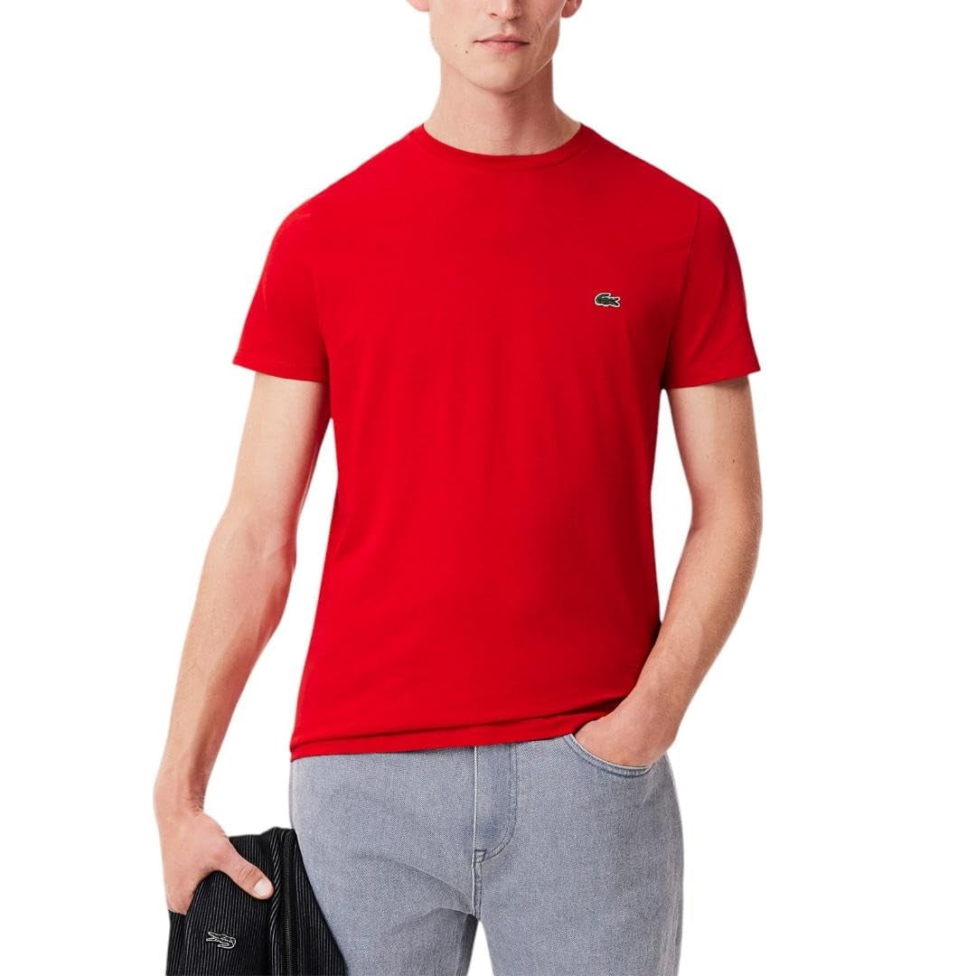 Camiseta Lacoste Para Hombre, Cuello Redondo, Manga Corta, Corte Regular, Color Rojo