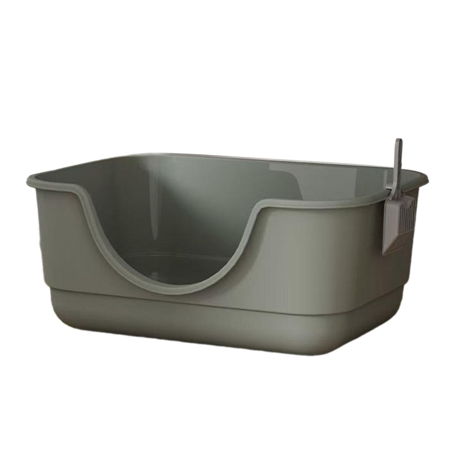 Magideal - Caja De Arena Abierta Con Cucharada Para Gatos Pequeños Y Grandes Gatos Gatos Gatos Bedpan Chillones De Lámina De Gato Cajas De Arena De Arena Gatita Gris