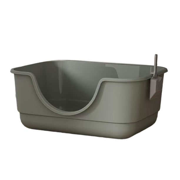 Caja de arena abierta con cucharada para gatos pequeños y grandes gatos gatos gatos bedpan chillones de lámina de gato cajas de arena de arena gatita Gris