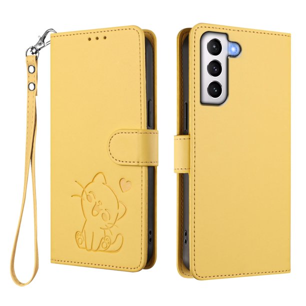 Funda Volteable con Diseño de Gato para Samsung Galaxy S21 Plus, Amarillo