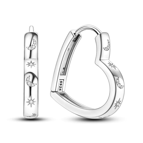 Fershop - Aros Plata Corazón Luna Y Estrellas Con Micro Circones