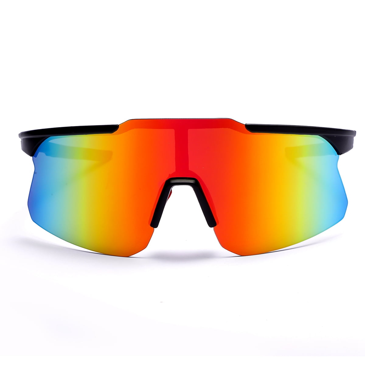 Polasup Gafas Lentes De Sol Gafas De Sol Deportivas Con Lentes Iridiscentes Naranja Y Verde, Montura Negra Y Detalles Rojos. Diseño Aerodinámico, Protección Uv 400. Ideales Para Ciclismo