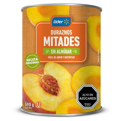 Duraznos En Mitades En Almíbar Lata Drenado 340 G - Neto 590 G Lider