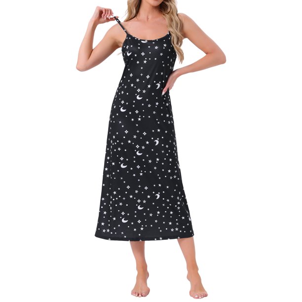 INSPIRE CHIC Vestido de Noche de Rayón Suave sin Mangas con Tirantes Espagueti para Mujer Regreso a Clases con Cuello Redondo para Primavera Verano Descanso S Negro Estrella Luna