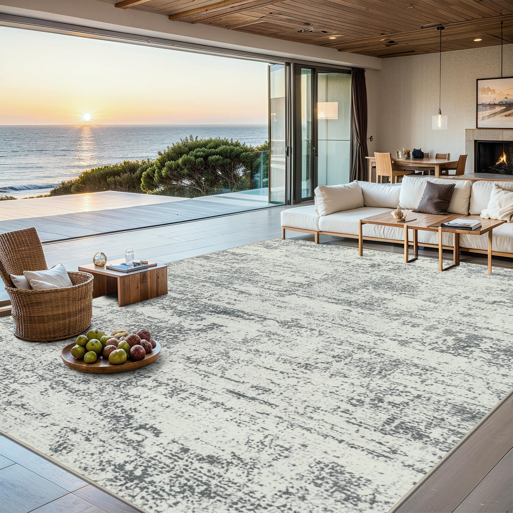 Alfombra Area Plhxfr, Moderna, Abstracta, 8 X 10 Pies, Lavable, Gris