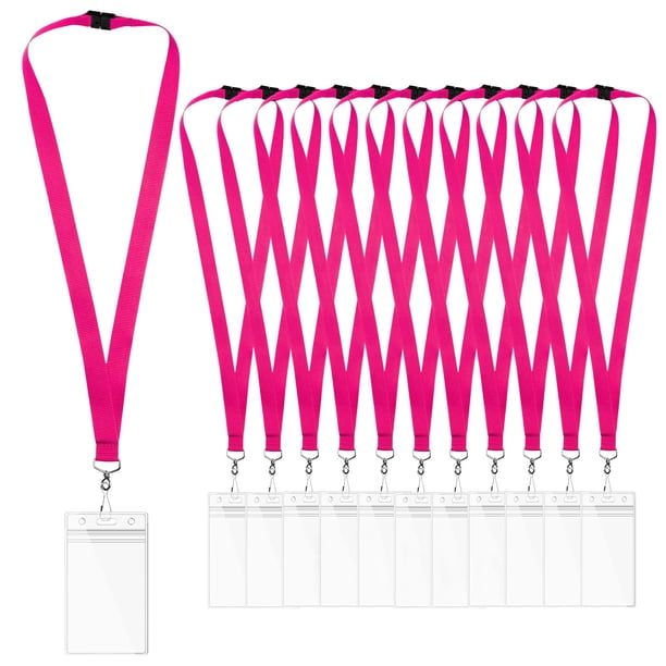 Lanyards WEZEBEL de 12 unidades rosa intenso con porta credencial impermeable y cierre de seguridad