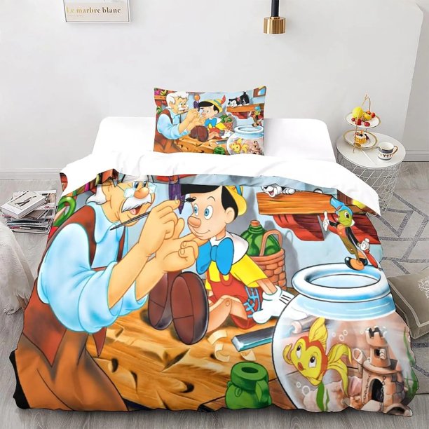 Cartoon 3D Printed Bedding Set Pinocchio Duvet Cover Pillowcases for Girl Boy Birthday Gifts