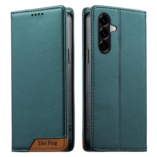 Funda Tipo Cartera de Cuero Sintético para Samsung Galaxy A57 Bloqueo RFID, con Ranuras para Tarjetas y Bolsillo para Efectivo, Cierre Magnético Fuerte Verde