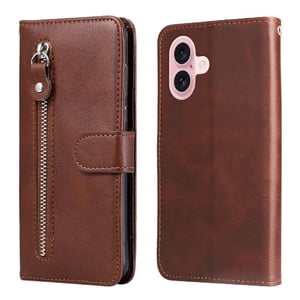 Gangxun - Funda Con Cremallera Para Iphone 16 Plus, Carcasa Cartera De Cuero Pu Con Soporte Y Tarjetero