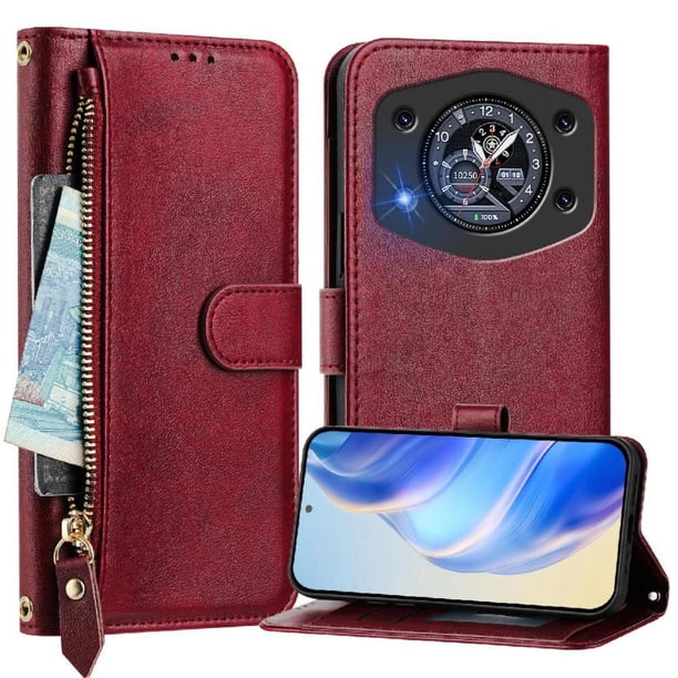 FOXDOCK Funda Tipo Cartera para iPhone 17 Pro Max Cuero PU con Cremallera y Correa de Muñeca, Ranuras para Tarjetas, Soporte Plegable, Cierre Magnético