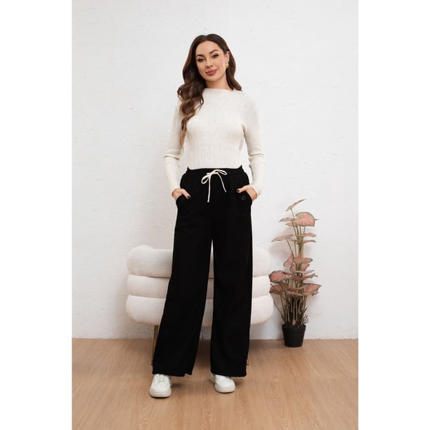 Pantalón Mujer Bolsillo Botones Pierna Ancha Wide Leg Cotele 7130