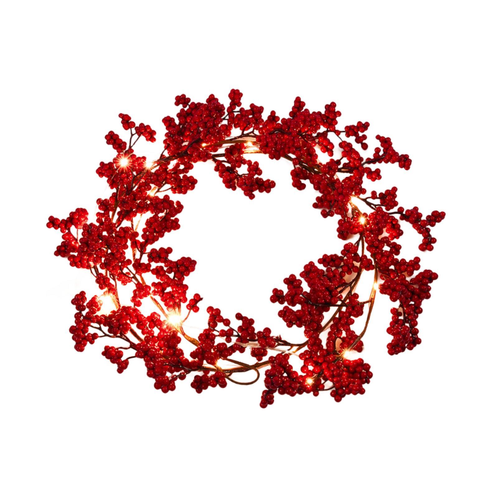 Magideal - Corona Navideña De Frutos Rojos, Corona Para Puerta De Entrada, Decoración De Fiesta, Colección, Adorno Artesanal Creativo, Corona Navideña Para Pared Con Luz