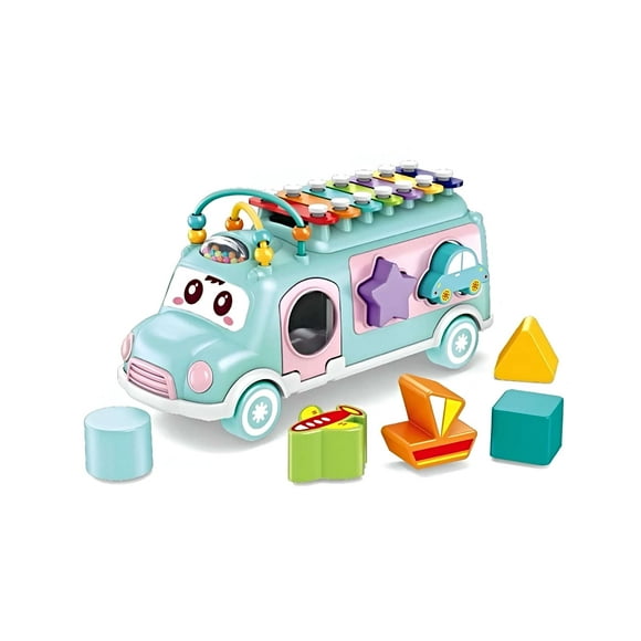 Juguete Bus Musical Infantil Clasificador de Bloques y Xilófono celeste