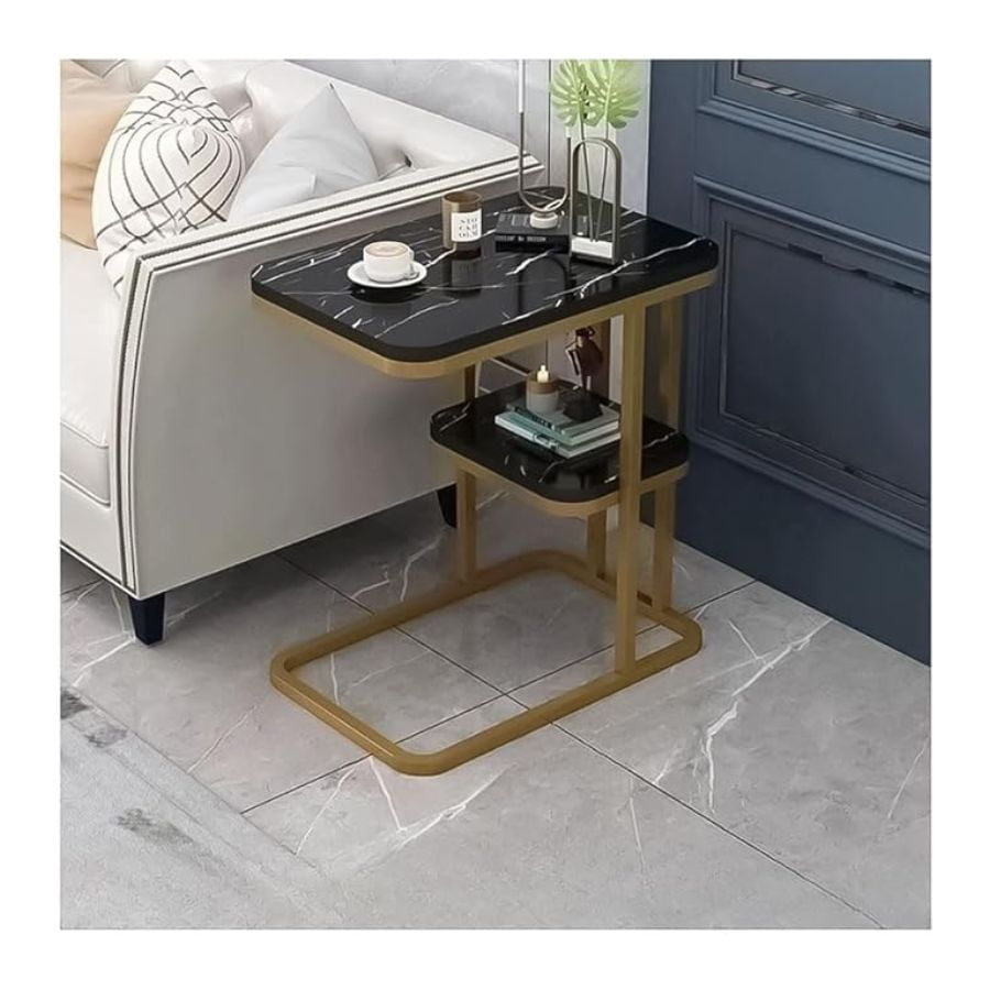 Click Ventas - Mesa Auxiliar Marmol Dormitorio Mesa Sofa Mesa Portátil Negro