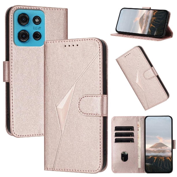 Funda Cartera Fibra de Carbono para Motorola MOTO G75 con Soporte y Cierre Magnético Rosa